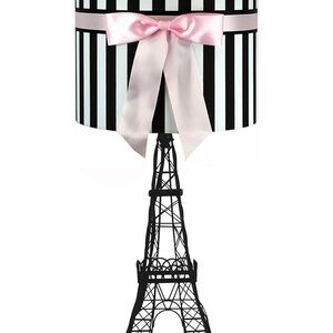 Striped Eiffel Tower Table Lamp with Pink Bow